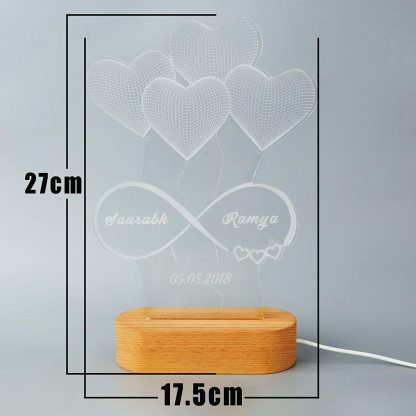 Personalised Heart Balloon Night Light Engraving 2 Names Infinite Love Style Wooden Lamp-Jessemade AU