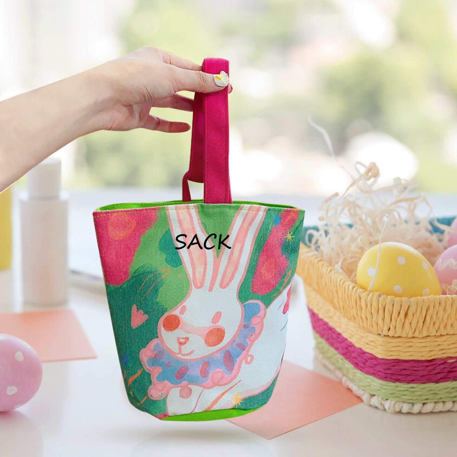 Personalised Bunny Tote Bag Custom Name Bunny Basket Bucket Bag Easter Gifts for Him/Her-Jessemade AU