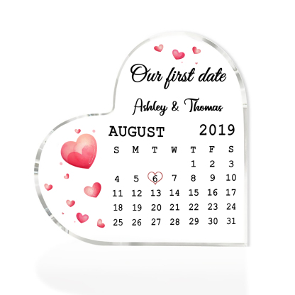 Couple Acrylic Heart Keepsake Custom 2 Names & Date & Text Calendar Ornament Valentine's Day Gift - Our First Date-Jessemade AU