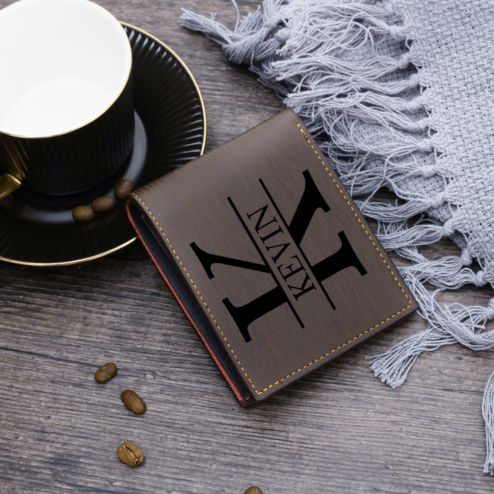 Men Photo Wallet Personalised Letter&Name Wallet Brown Colour with Photo Wallet Card Christmas Wallet Gift Set For Him
