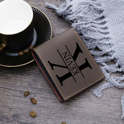 Men Photo Wallet Personalised Letter&Name Wallet Brown Colour with Photo Wallet Card Christmas Wallet Gift Set For Him
