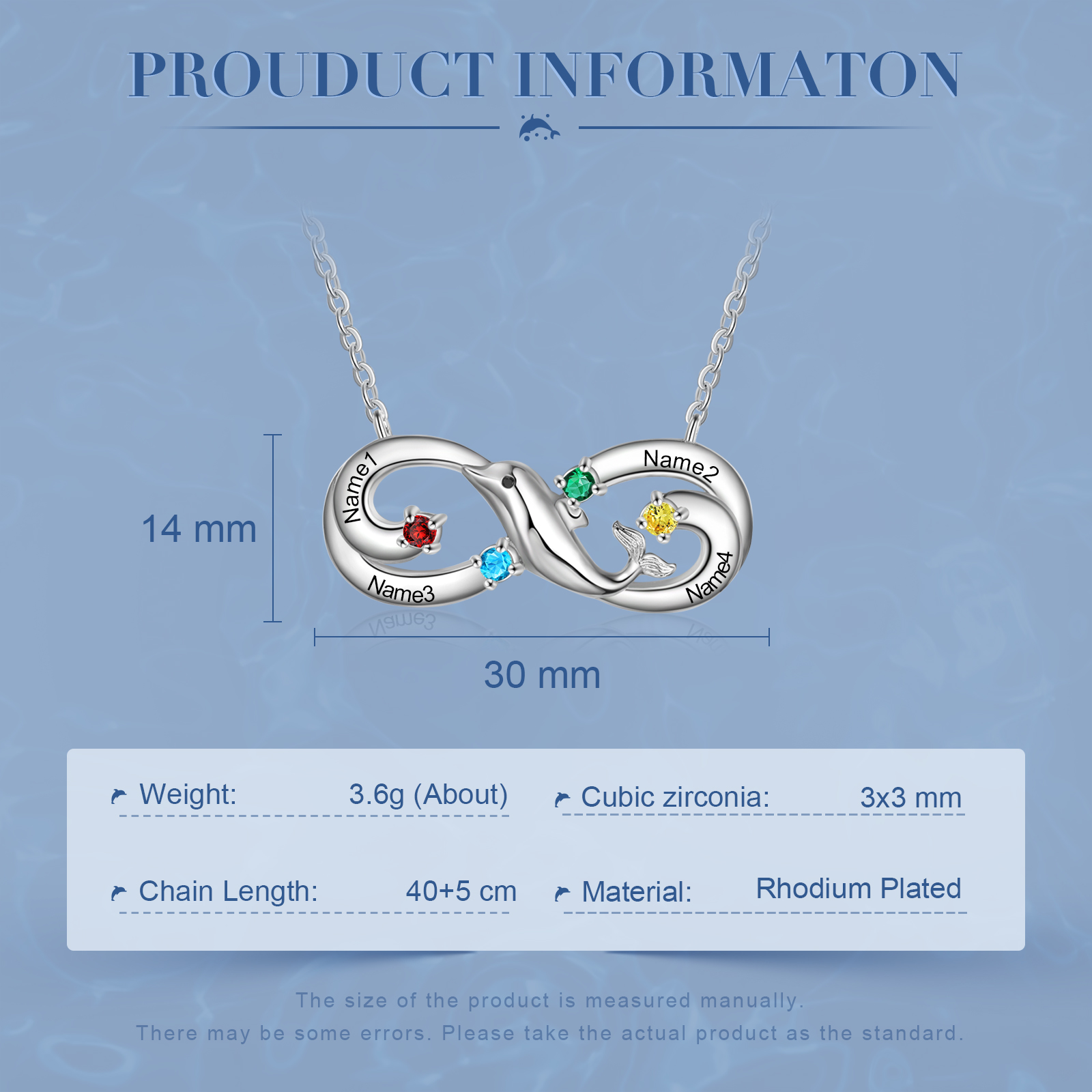 Personalised Infinite Dolphin Necklace With 4 Birthstones Custom Names Best Gift For Her-Jessemade AU