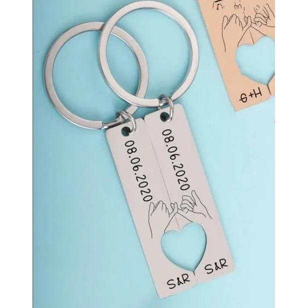Customised Pinky Promise Couple Keychain Set Engrave Date Initial Heart Matching Couple Gifts-Jessemade AU