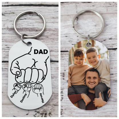 Dad Fist Bump Personalised Photo Keychain Engrave 3 Names Father's Day Gifts-Jessemade AU