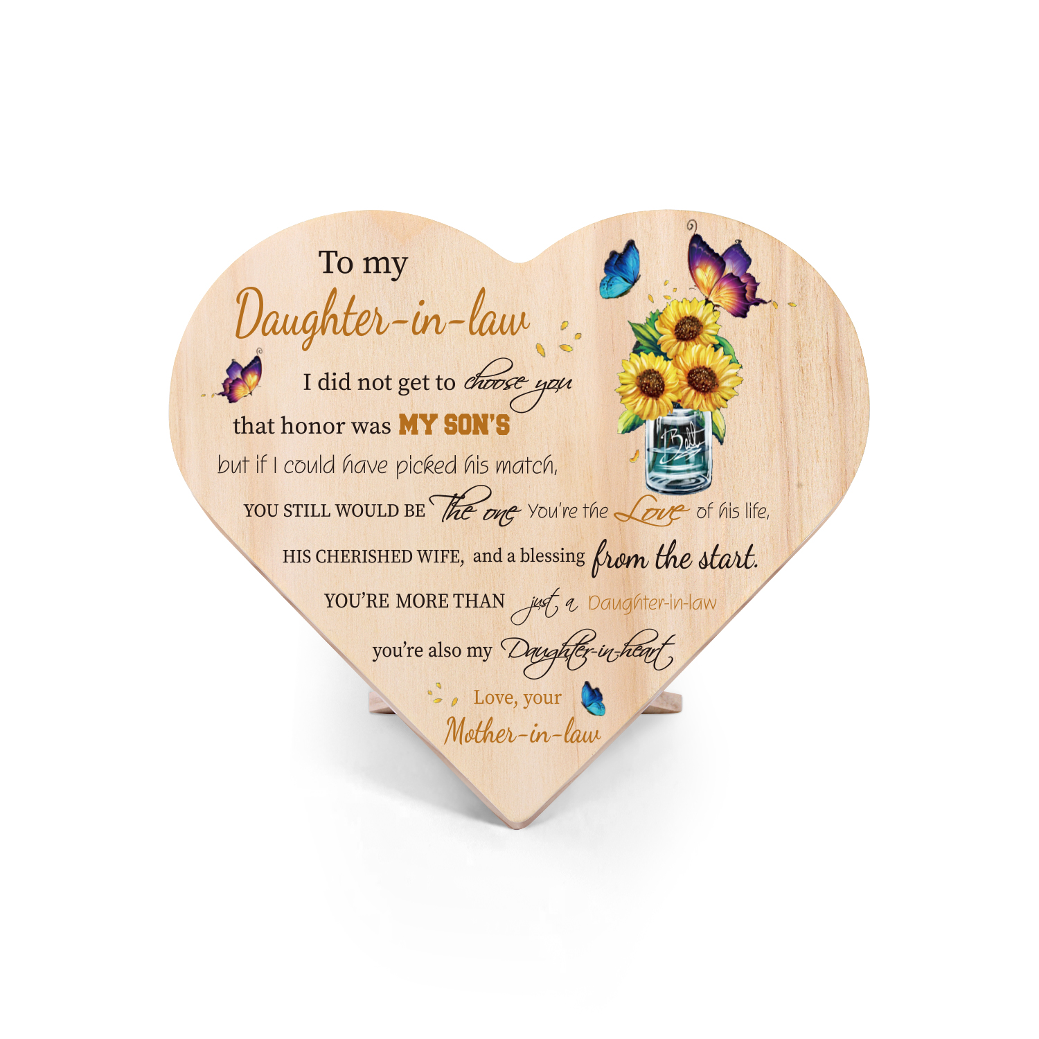 To My Daughter-In-Law You're My Daughter-In-Heart Wooden Heart Keepsake Desktop Ornament-Jessemade AU