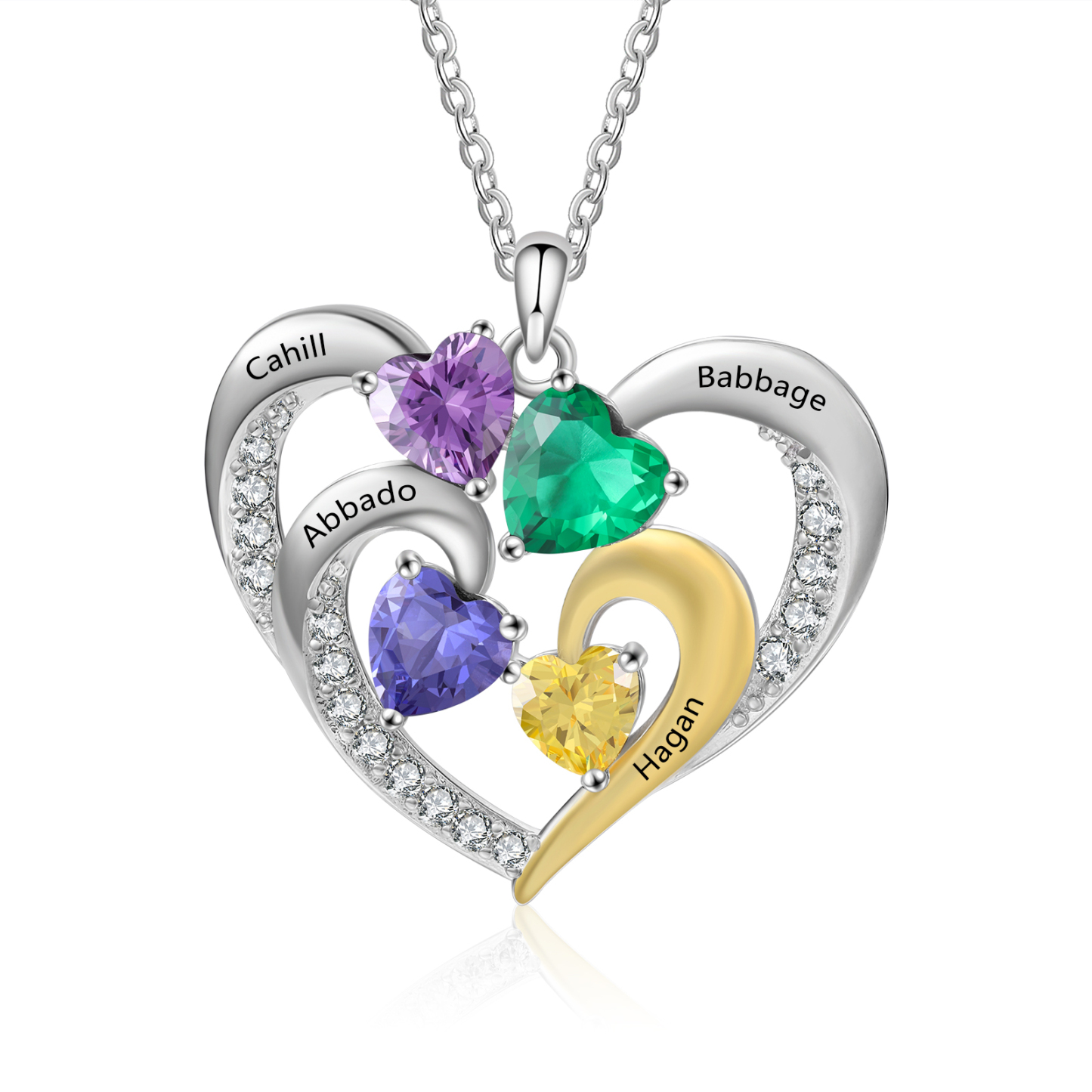 Personalised Intertwined Heart Pendant Necklace Custom 4 Birthstones & 4 Names Necklace Gifts for Her-Jessemade AU