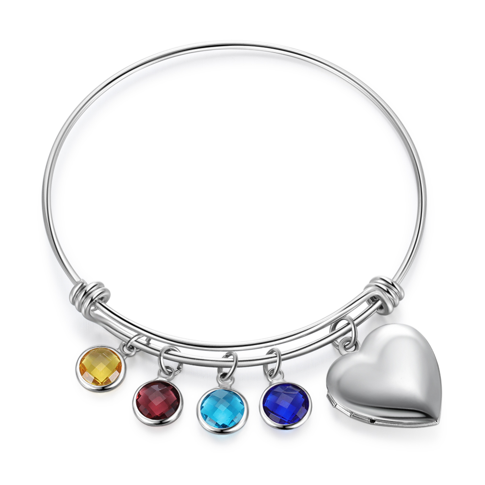 Personalised Heart Photo Locket Bracelet With Birthstones Custom Photo Bracelet Gifts For Her-Jessemade AU