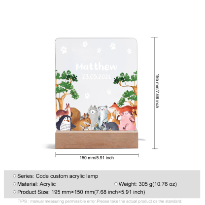 Personalised Name Night Light Animal Zoo Wood LED Night Light Custom Date Nursery Birthday Gifts For Kids-Jessemade AU
