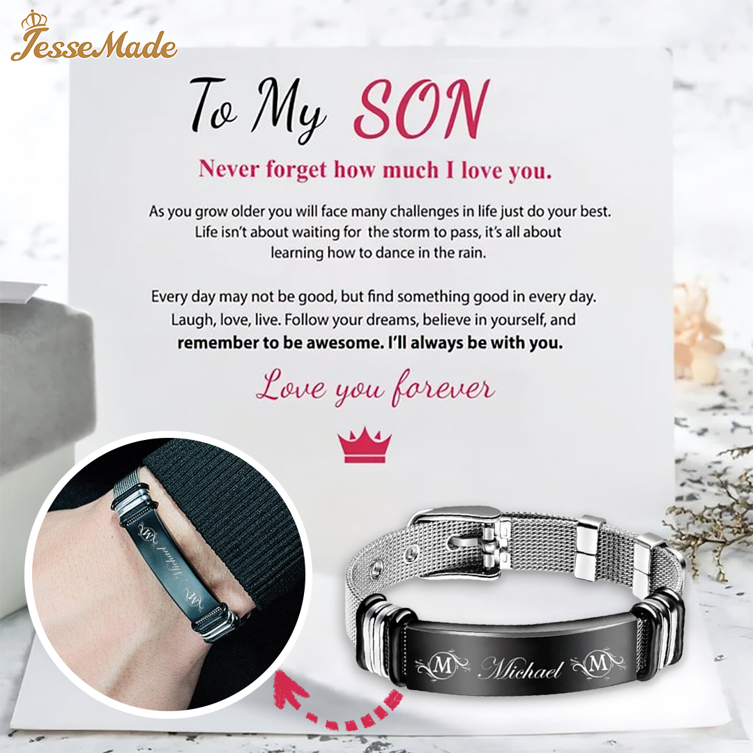 Personalised Men's Name Bracelet Custom Name Letter Watchband Initial ID Bar Bangle Gifts For him-Jessemade AU