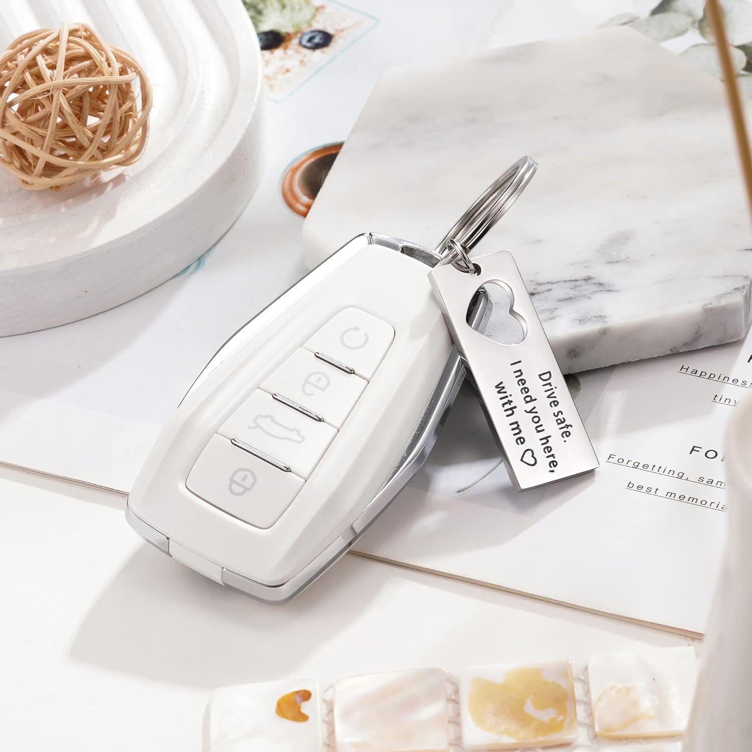 To My Man Matching Keychain Bracelet Set Heart Keychain Adjustable Bracelet Gifts for Couple - Drive Safe I Need You Here With Me-Jessemade AU