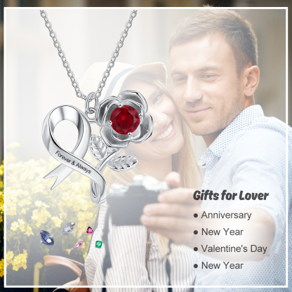 Personalised Rose Flower Necklace With 1 Birthstones Engraved Names Gift For Women-Jessemade AU