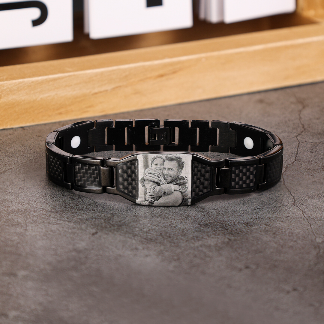 Personalised Bracelet Custom Photo ID Bar Men's Bracelet Bangle Gifts For Him-Jessemade AU