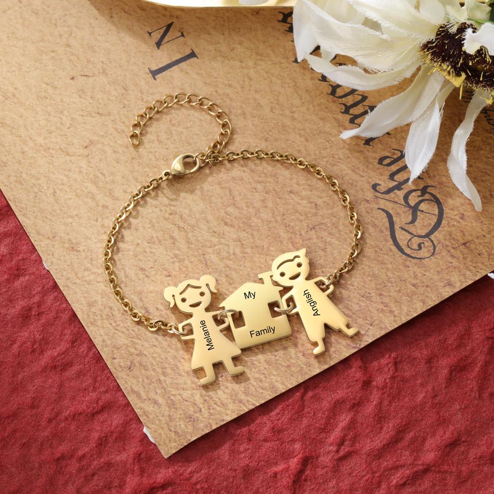 Customised with 2 Children Charms Bracelet Engraved Names Bracelet Gifts for Mom-Jessemade AU