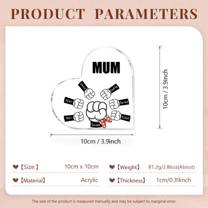 7 Names - Personalised Acrylic Heart Keepsake Custom Name & Text Fist Bump Ornaments Gifts for Family-Jessemade AU