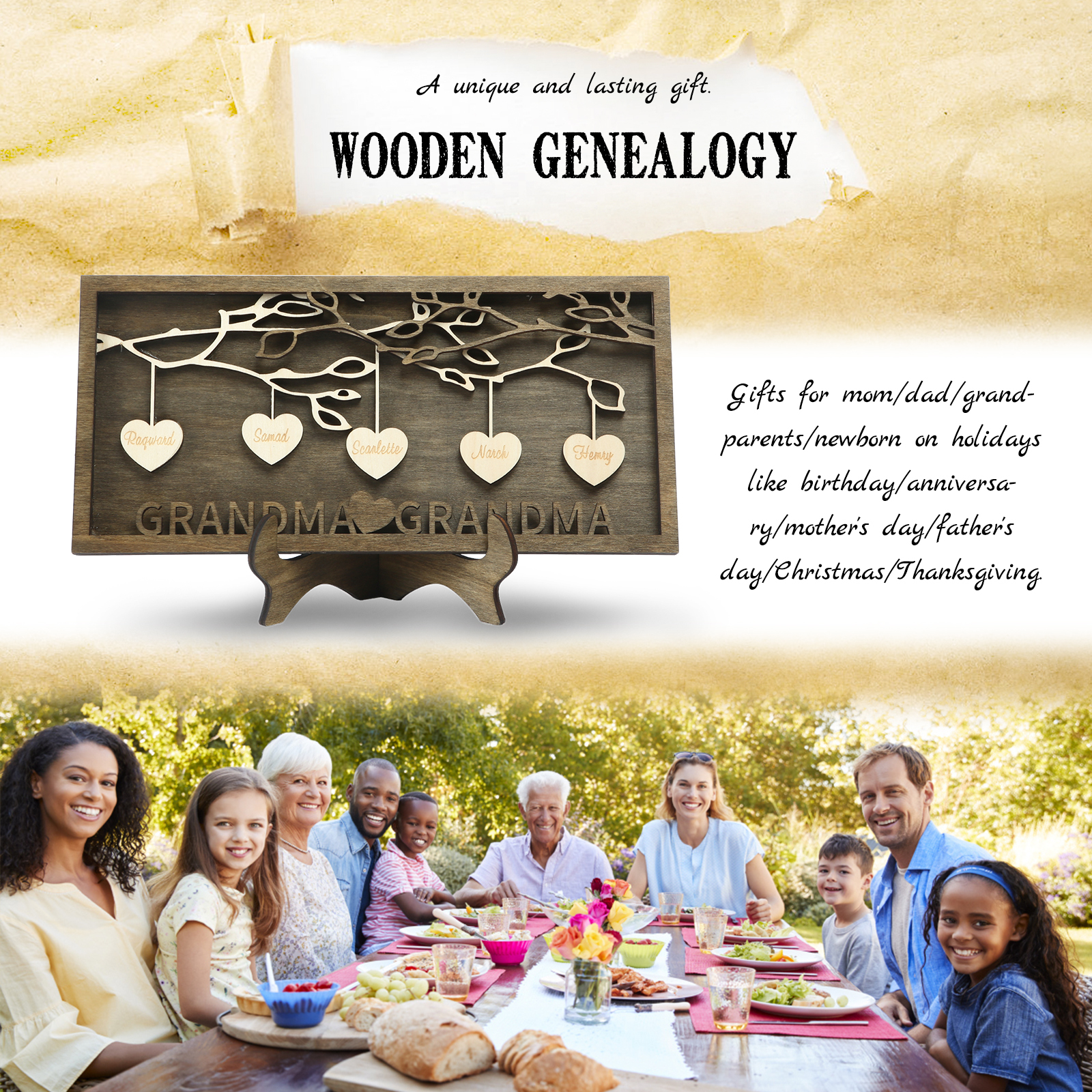 Custom Family Tree Sign Engrave 5 Names Wooden Family Frame Home Decor-Jessemade AU