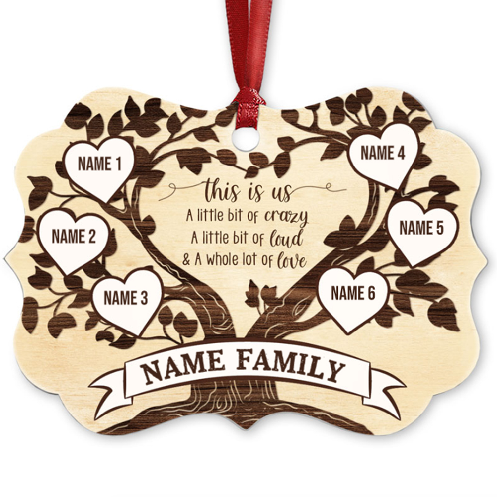 Family Tree Ornament Personalised 6 Names Wooden Family Ornament-Jessemade AU