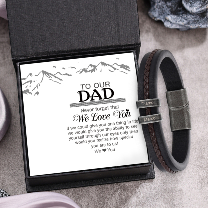 2 Names - Personalised Men's Leather Bracelet Custom Text Beaded Bracelets Vintage Gift for Him