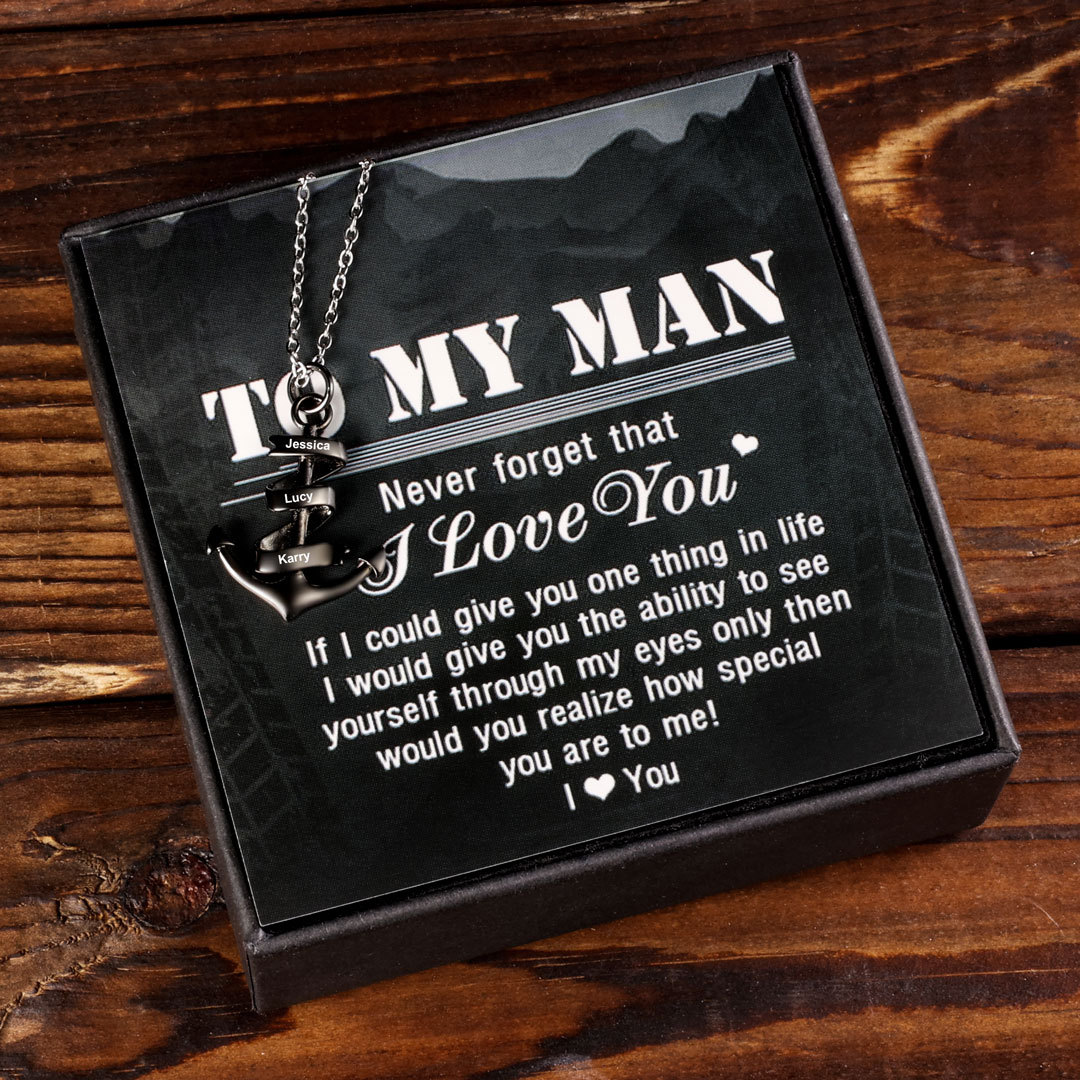 Personalised Pirate Ship Anchor Necklace Engrave 3 Names Necklace For Dad-Jessemade AU