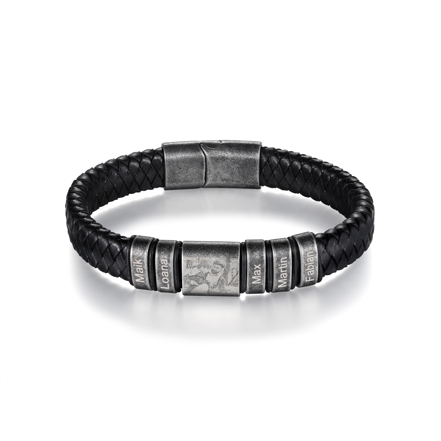 5 Names - Personalised Men's Leather Braided Bracelet Customised Name & Photo Bracelet Vintage Gift for Him-Jessemade AU