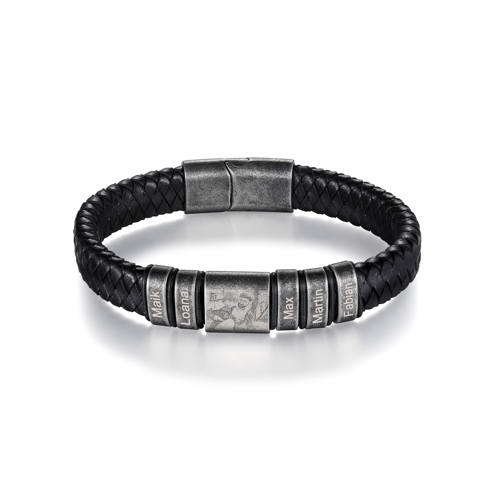 5 Names - Personalised Men's Leather Braided Bracelet Customised Name & Photo Bracelet Vintage Gift for Him-Jessemade AU