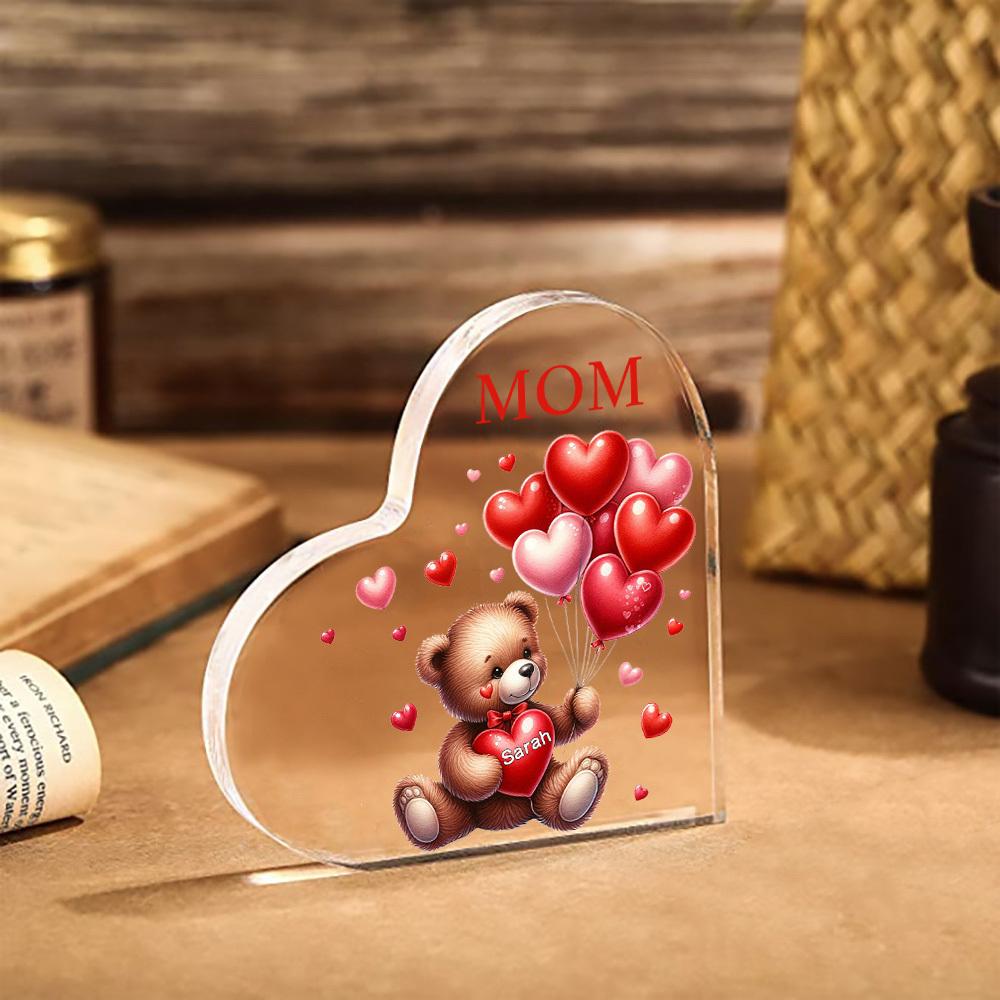 1 Name - Personalised Acrylic Heart Keepsake Custom Text Teddy Bear Balloon Ornaments Gifts for Grandma/Mother-Jessemade AU