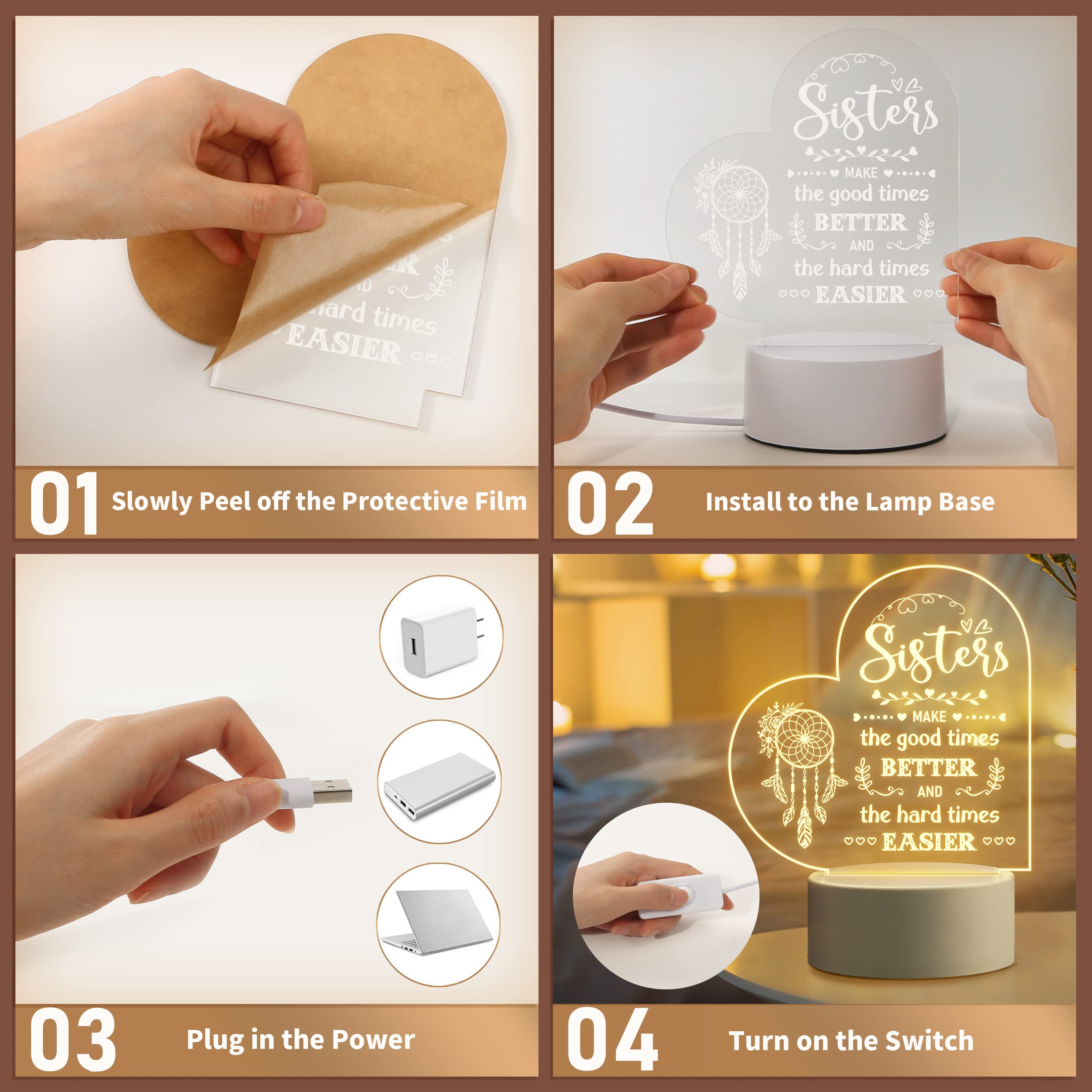 To My Sister - Sisters make the good times better Heart Night Light LED Lamp Bedroom Decoration For Sister-Jessemade AU