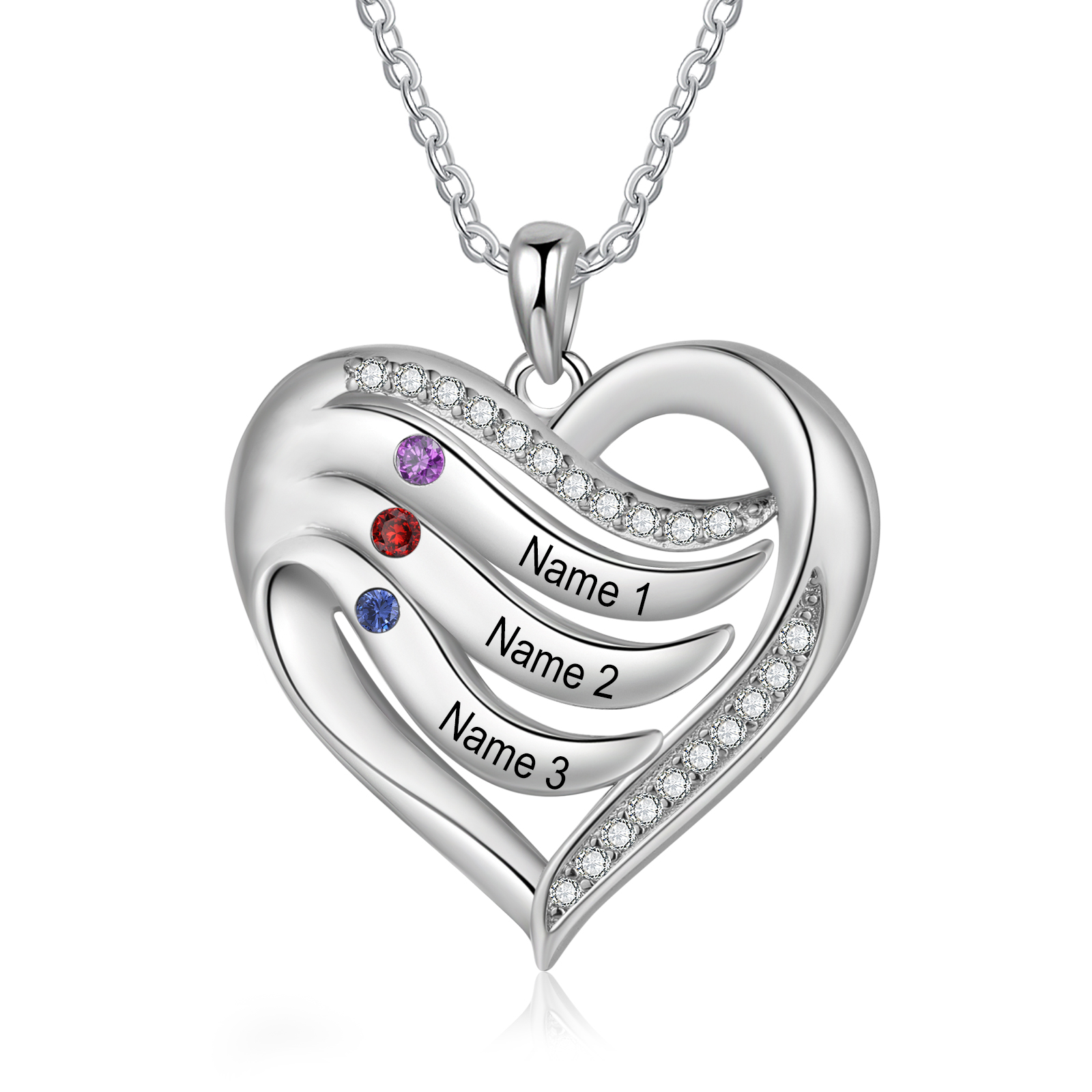 Personalised Intertwined Heart Pendant Necklace Custom 3 Birthstones & 3 Names Necklace Gifts for Her-Jessemade AU