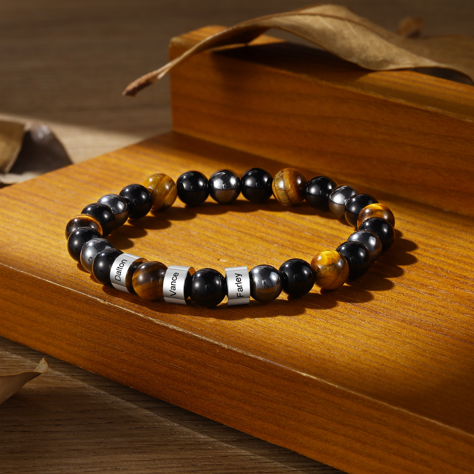 3 Names - Personalised Men's Beaded Bracelet Customised Name Bracelet Birthday Gift for Him-Jessemade AU