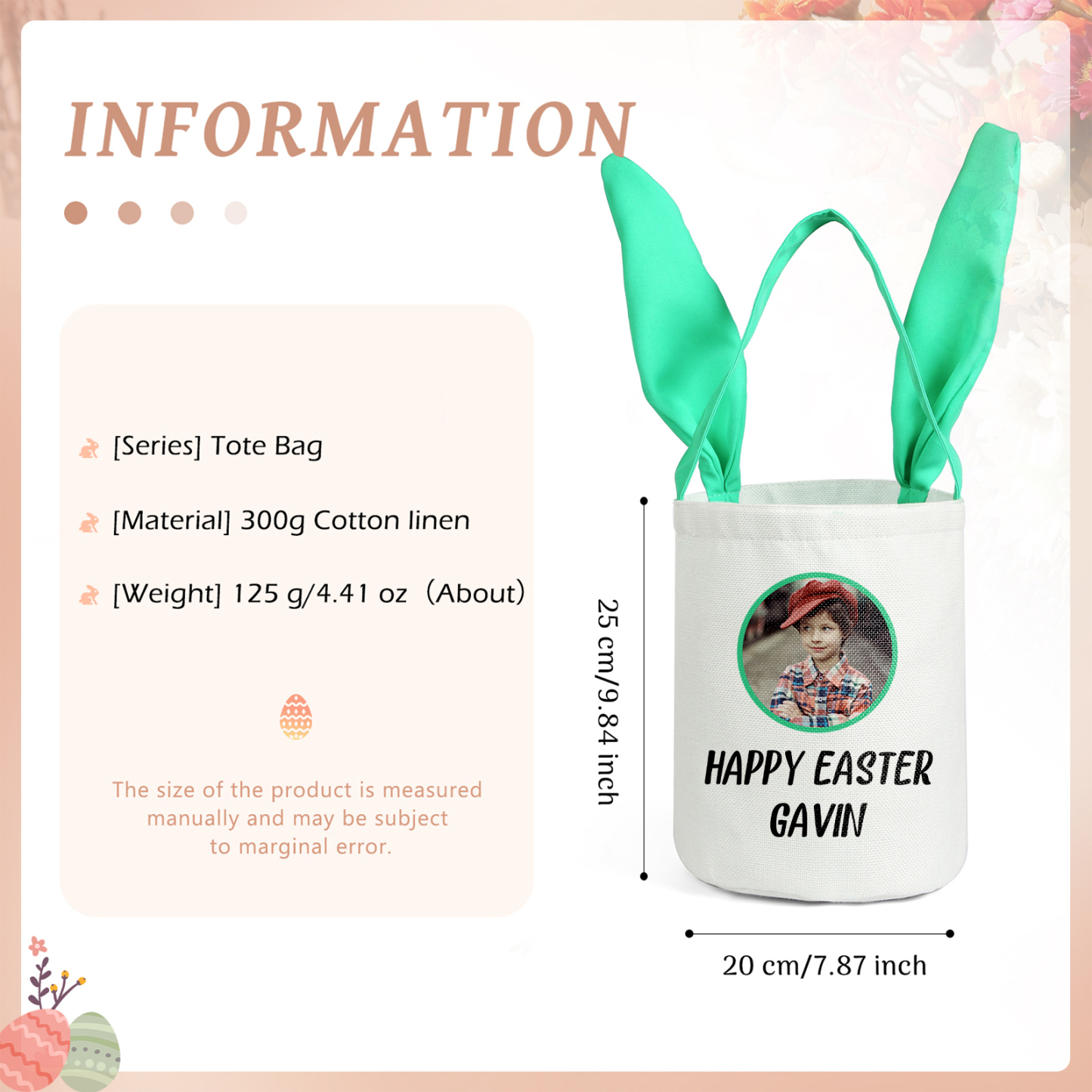 Personalised Photo Bunny Tote Bag Custom Name & Text Bucket Bag Bunny Basket Easter Gifts-Jessemade AU