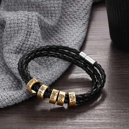 Father's Day Gift Men Braided Leather Bracelets with 3 Beads Bracelet Gifts for Him-Jessemade AU