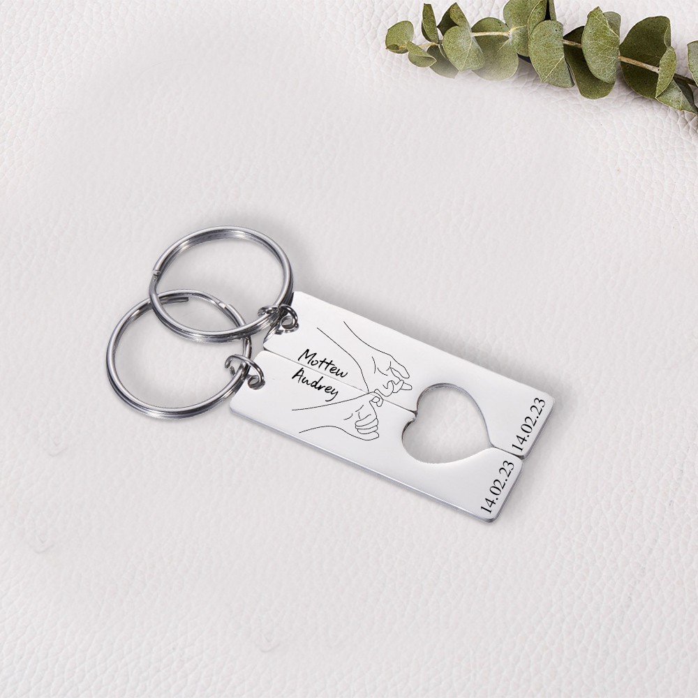 Personalised Couple Pinky Promise Keychain Set Customised Names & Date Matching Couple Keyring Valentine's Day Gifts For Couples-Jessemade AU