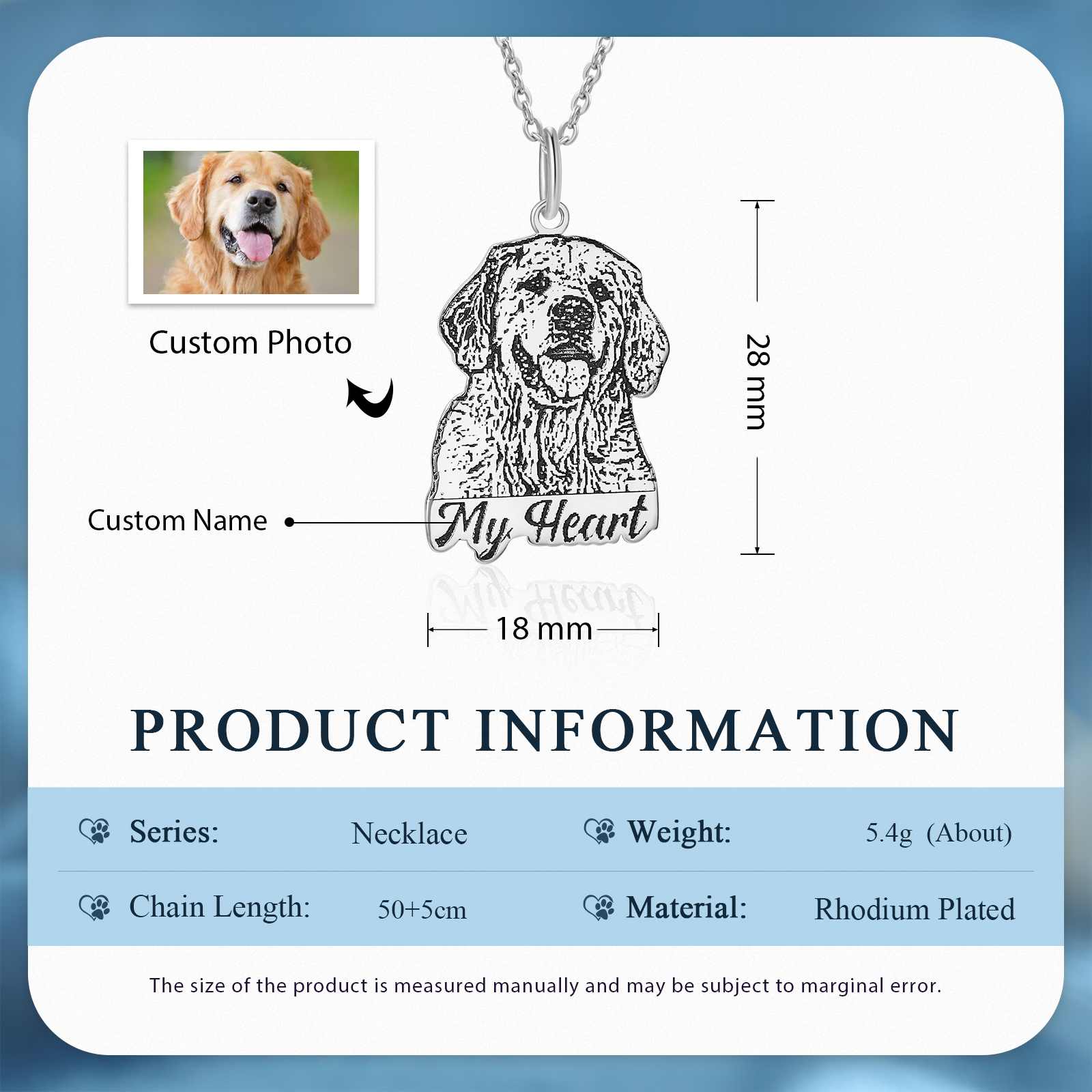 Pet Personalised Photo Necklace Engraved 1 Name Pet Memorial Cat Dog Necklace-Jessemade AU