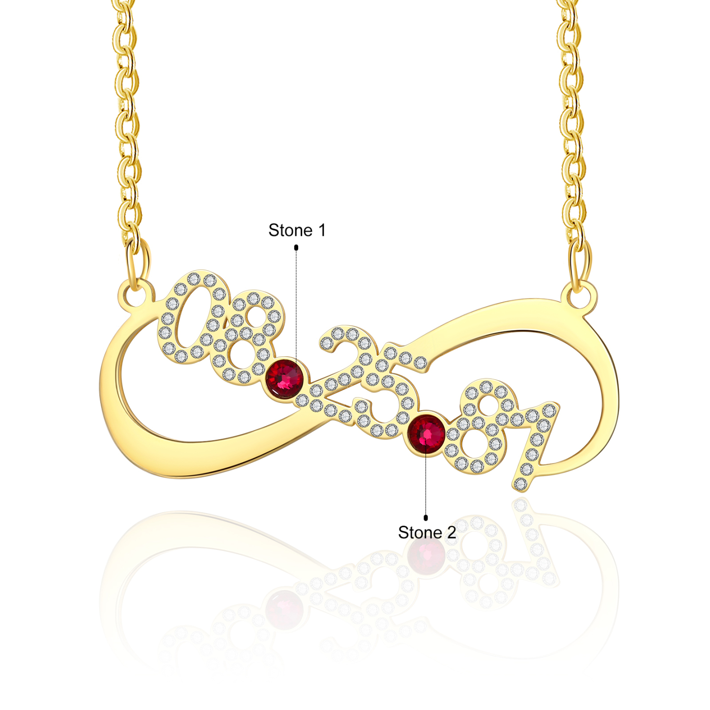 Personalised Double Hearts Birthstone Necklace With Engraving 1 Date For Lover-Jessemade AU