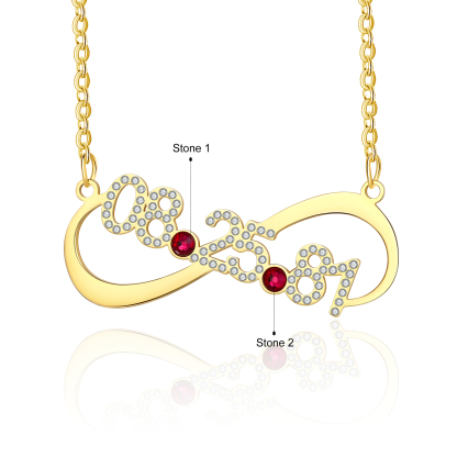 Personalised Double Hearts Birthstone Necklace With Engraving 1 Date For Lover-Jessemade AU