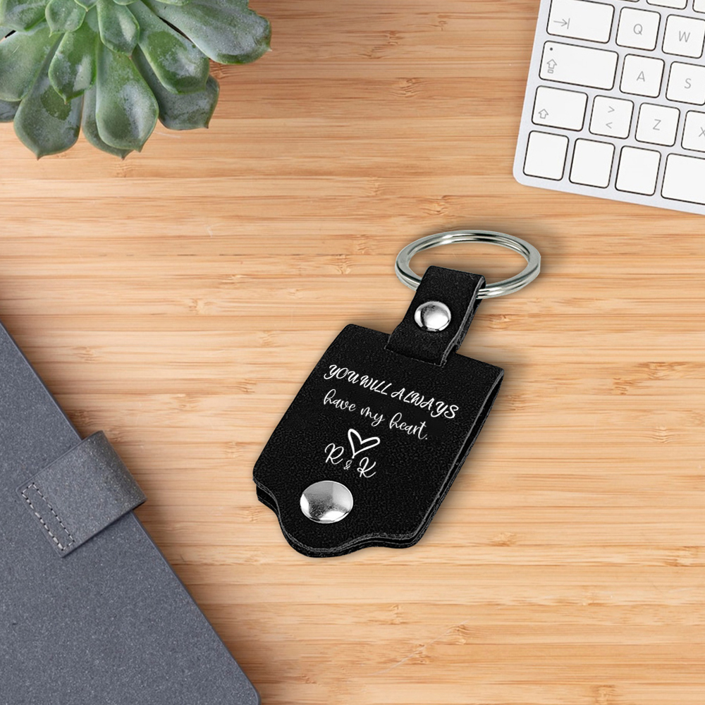Personalised Photo Keychain Custom Text & 2 Letters Leather Keyring Gifts for Couples - You Will Always Have My Heart-Jessemade AU