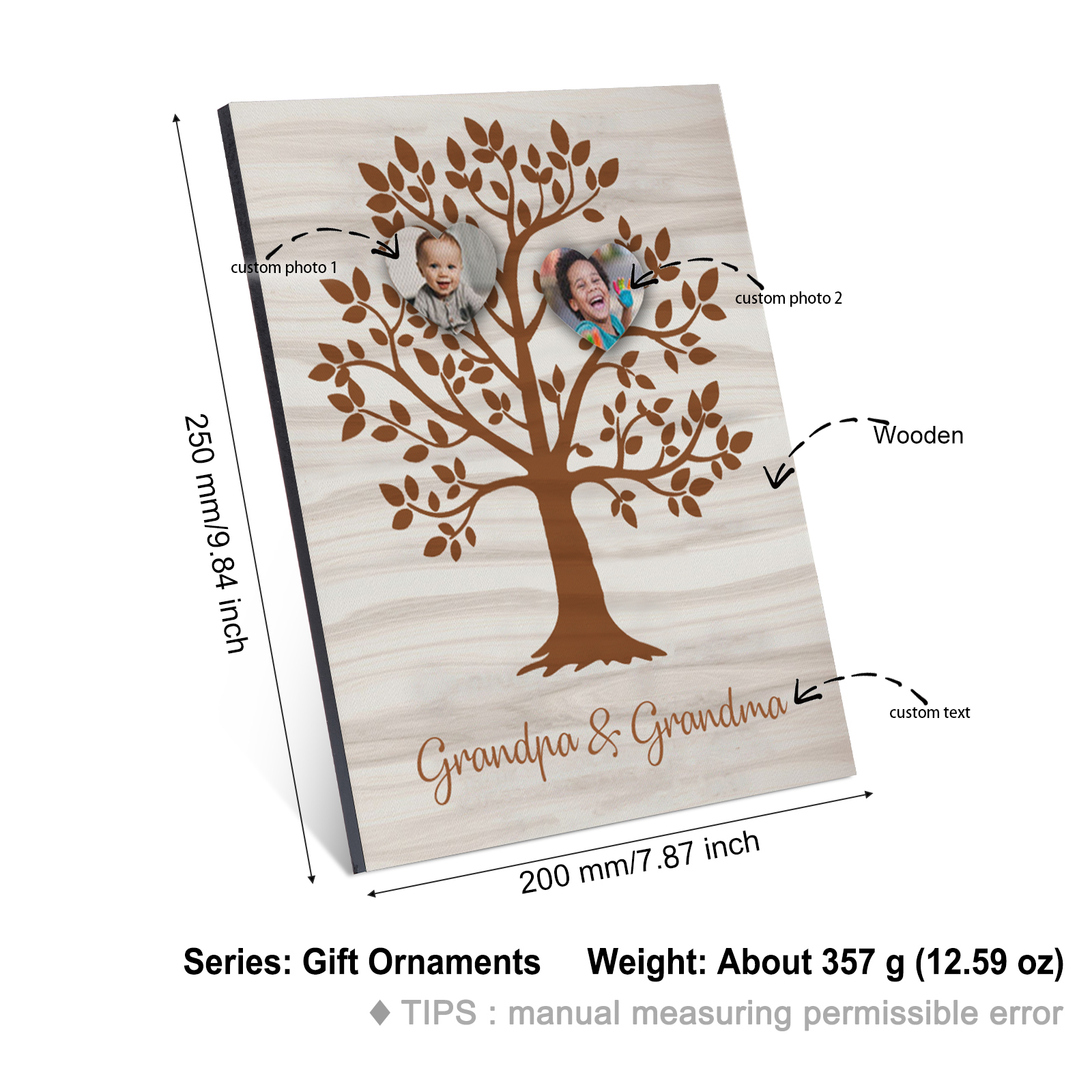 Personalised Photo Family Tree Wood Signs Engrave 2 Photos Frame-Jessemade AU