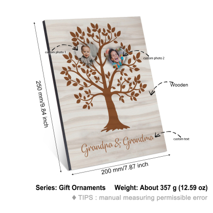 Personalised Photo Family Tree Wood Signs Engrave 2 Photos Frame-Jessemade AU