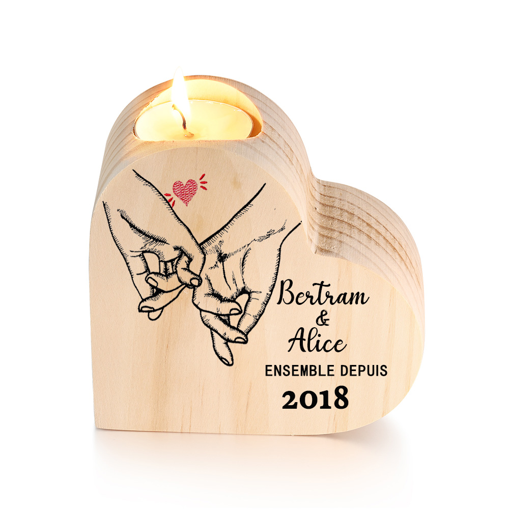 Couple Wooden Heart Candle Holder Pinky Heart Promise Candlesticks-Jessemade AU