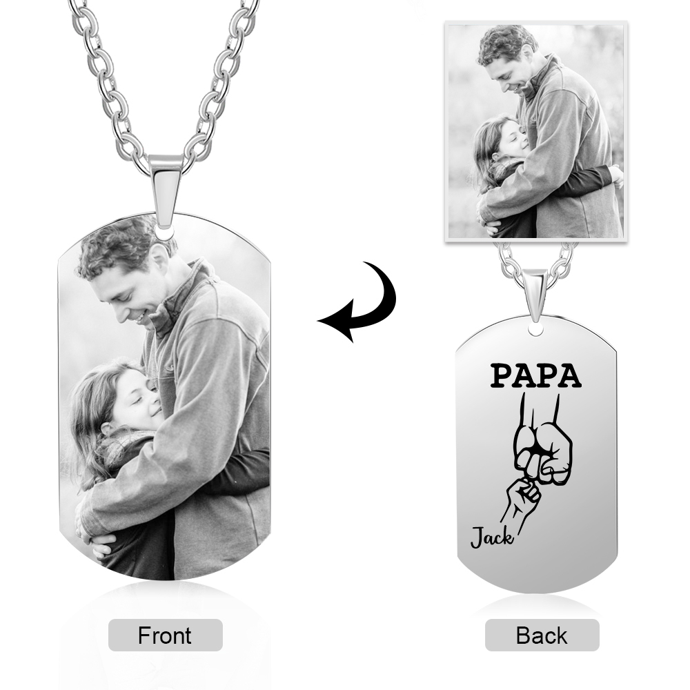 Personalised Fist Bump Necklace with 1 Kid's Name Custom Photo Necklace For Father-Jessemade AU