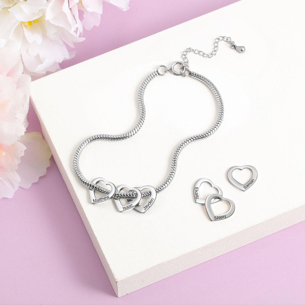 Jessemade Adjustable Personalised Ankle Bracelets for Women Silver 2 Love Heart Charms For Her