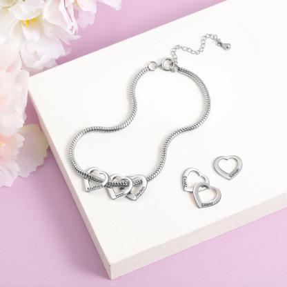 Jessemade Adjustable Personalised Ankle Bracelets for Women Silver 2 Love Heart Charms For Her.-Jessemade AU