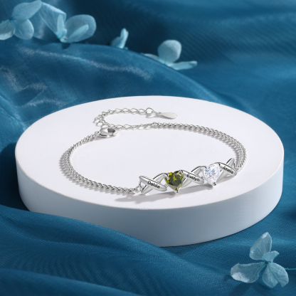 Custom 2 Birthstones Bracelet Engraved 3 Names Bracelet Personalised Birthday Gift for Her-Jessemade AU