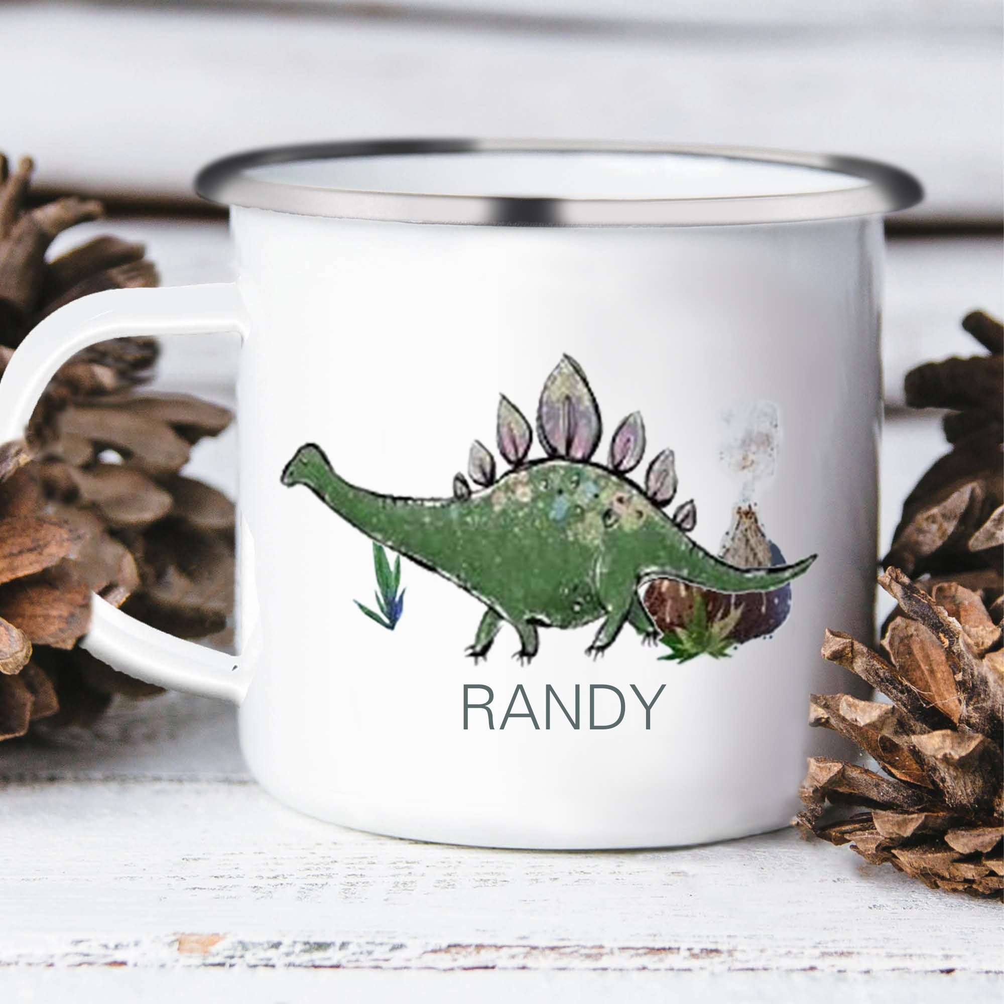 Personalised Enamel Mug Customised Name Dinosaur Cup Camping Mug Birthday Gift for Kids - Stegosaurus-Jessemade AU