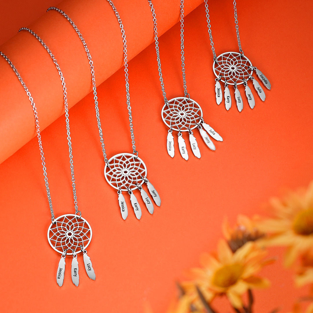 Personalised Retro Dream Catcher Necklace Engraved 3 Names Gift For Women-Jessemade AU