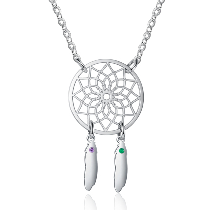 Personalised Dream Catcher Necklace With Names Custom 2 Birthstones Gift For Women-Jessemade AU