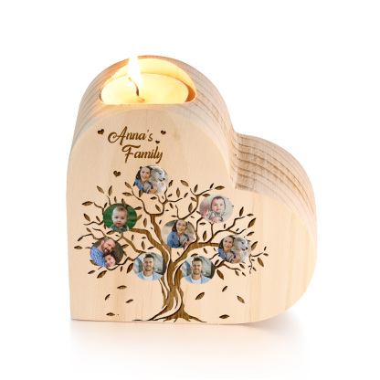 Family Photo Wooden Heart Candle Holder Custom 8 Photos Family Tree Candlesticks-Jessemade AU