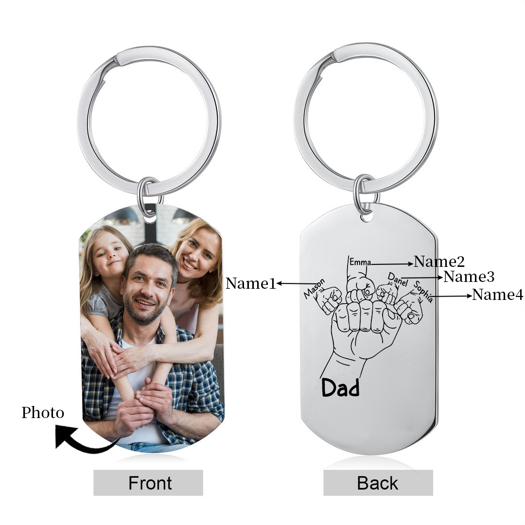 4 Names - Personalised Photo Keychain Custom Fist Bump Keychain Gifts for Dad-Jessemade AU