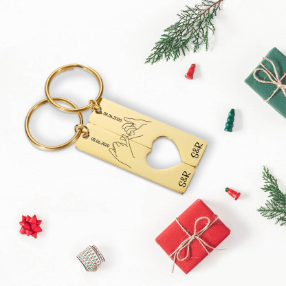 Personalised Couple Pinky Promise Keychain Set Customised Letters & Date Matching Keyring Valentine's Day Gifts For Couples-Jessemade AU