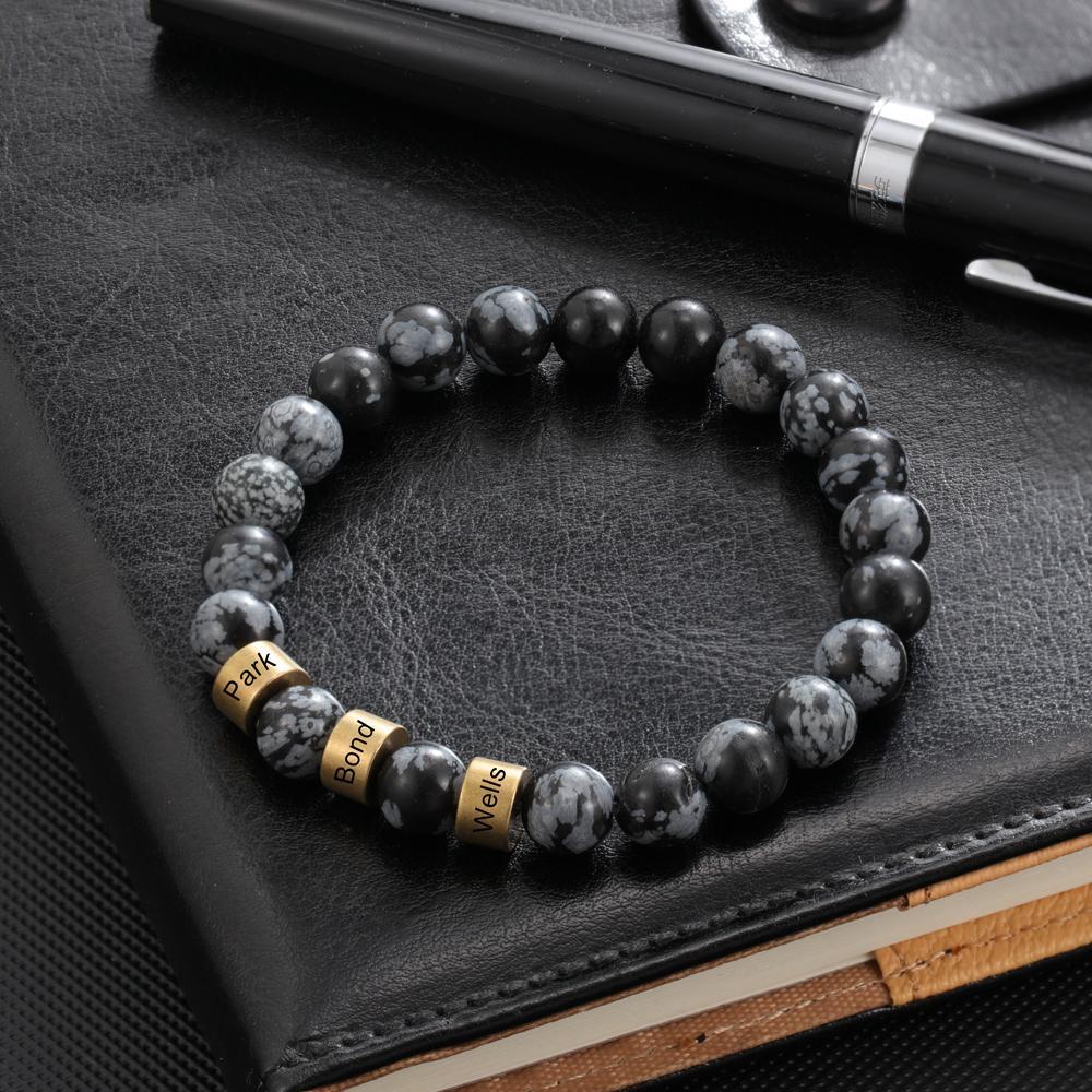 Black Tiger Eye Men's 3 Names Bracelet Gift For him-Jessemade AU