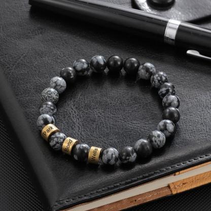 Black Tiger Eye Men's 3 Names Bracelet Gift For him-Jessemade AU